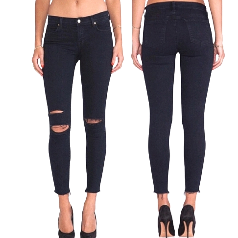 Distressed J Brand Blue Mercy Cropped Skinny Jeans Sz. 28